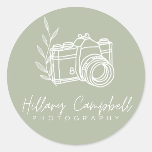 sage green Simple Photography ロゴ プロモーション ラウンドシール (正面)