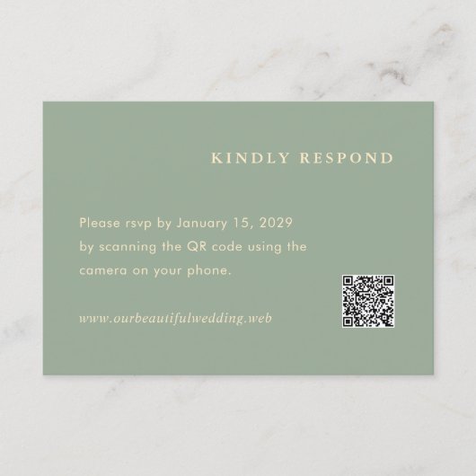 Sage Green Simple QR Code Modern Wedding 出欠カード (正面)