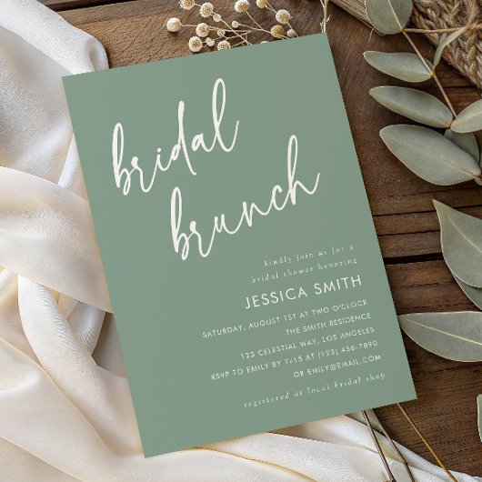 Sage Green Simple Script Bridal Brunch 招待状
