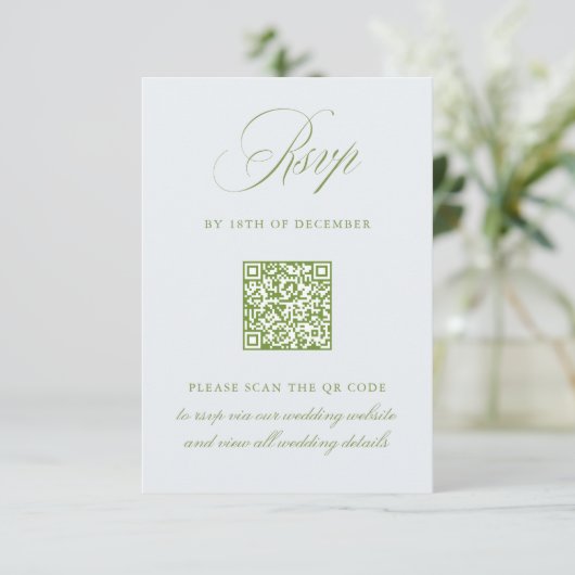 Sage Green & Sky Blue QRコードRSVPのカー結婚ド 出欠カード (スタンド正面)