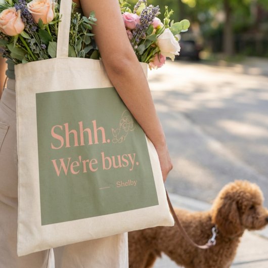 Sage Green Sleeping Poodle Dog Mom Custom Name トートバッグ