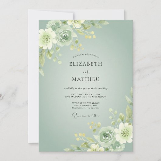 Sage Green Soft Botanical Wedding 招待状 (正面)