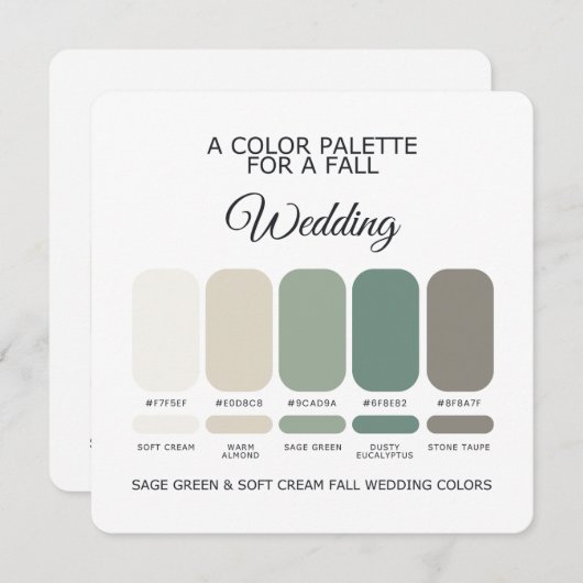 Sage Green Soft Cream Fall Wedding Palette Card 招待状 (正面/裏面)