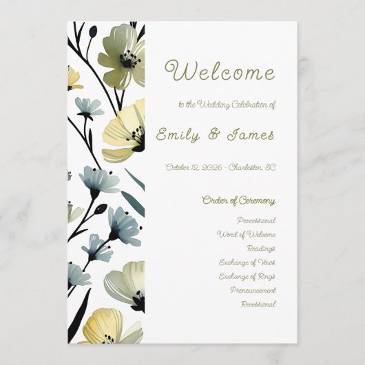 Sage Green & Soft Yellow Botanical Weddin プログラム (正面)