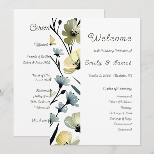 Sage Green & Soft Yellow Botanical Weddin プログラム (正面/裏面)