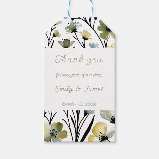 Sage Green & Soft Yellow Botanical Wedding ギフトタグ (正面)