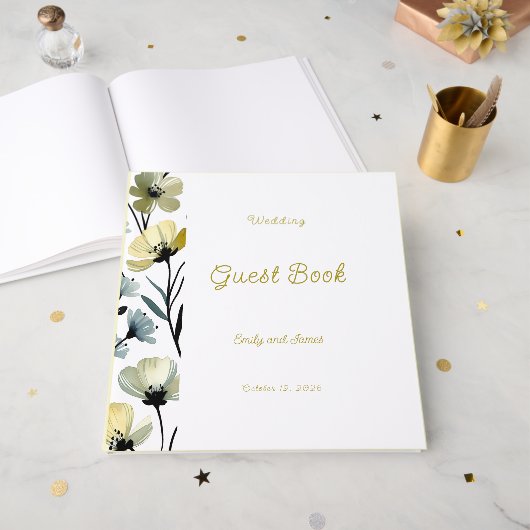 Sage Green & Soft Yellow Botanical Wedding ゲストブック (正面見開き)