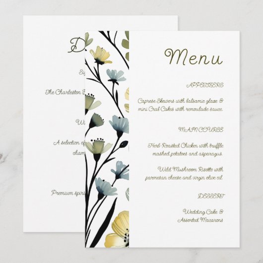 Sage Green & Soft Yellow Botanical Wedding メニュー (正面/裏面)