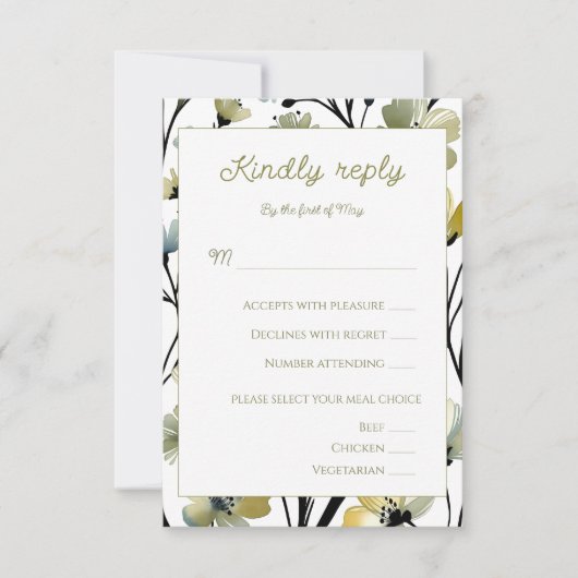 Sage Green & Soft Yellow Botanical Wedding 出欠カード (正面)