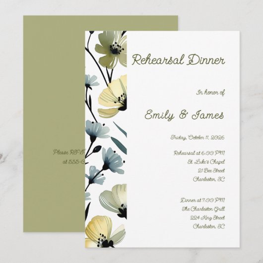 Sage Green & Soft Yellow Botanical Wedding 招待状 (正面/裏面)