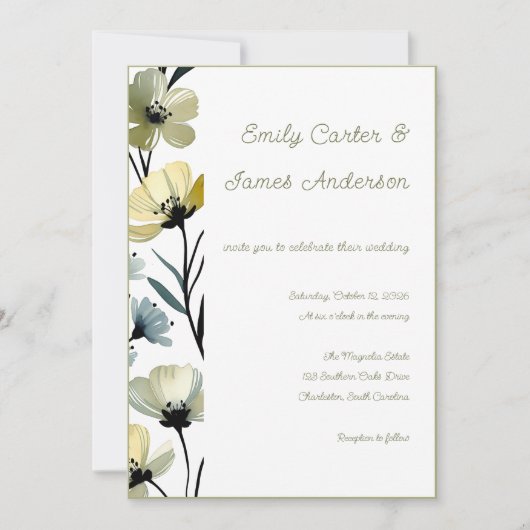 Sage Green & Soft Yellow Botanical Wedding 招待状 (正面)