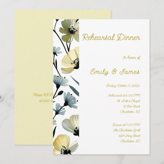 Sage Green & Soft Yellow Botanical Wedding 招待状 (正面/裏面)