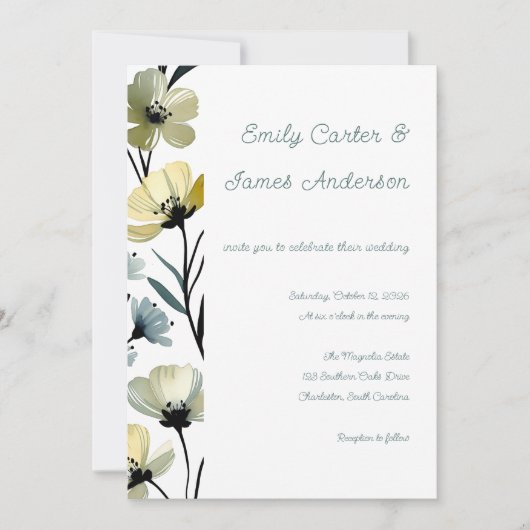 Sage Green & Soft Yellow Botanical Wedding 招待状 (正面)