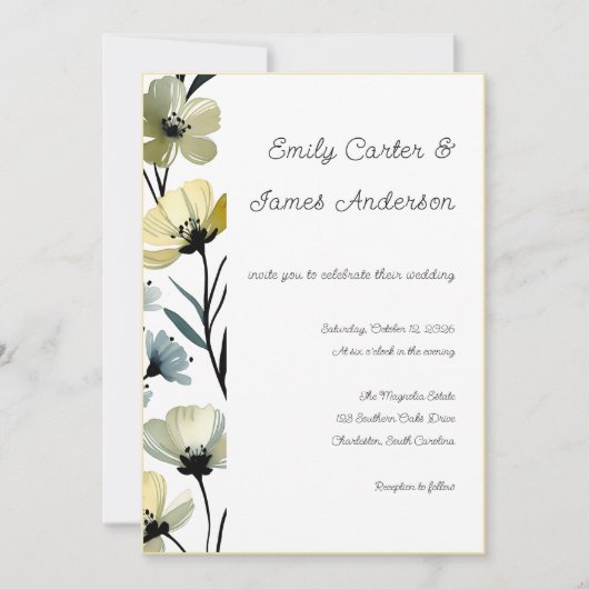 Sage Green & Soft Yellow Botanical Wedding 招待状 (正面)