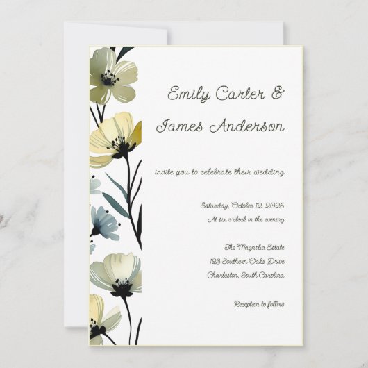 Sage Green & Soft Yellow Botanical Wedding 招待状 (正面)