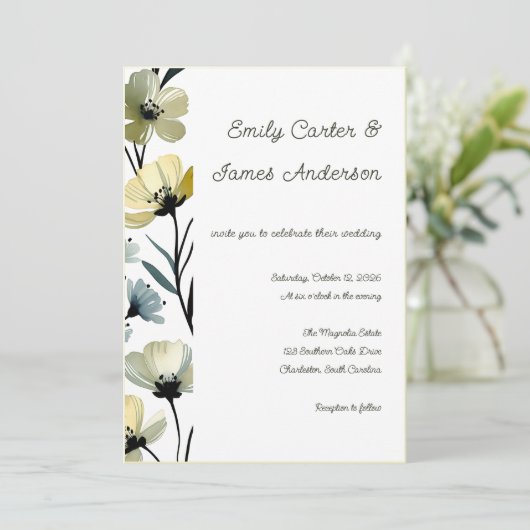 Sage Green & Soft Yellow Botanical Wedding 招待状 (スタンド正面)