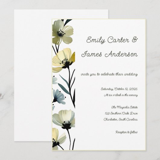 Sage Green & Soft Yellow Botanical Wedding 招待状 (正面/裏面)