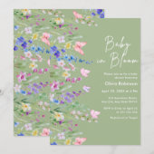 Sage Green Spring Baby in Bloom ベビーシャワー 招待状 (正面/裏面)