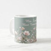 Sage Green Spring Floral Teacher Elegant Script コーヒーマグカップ (正面左)