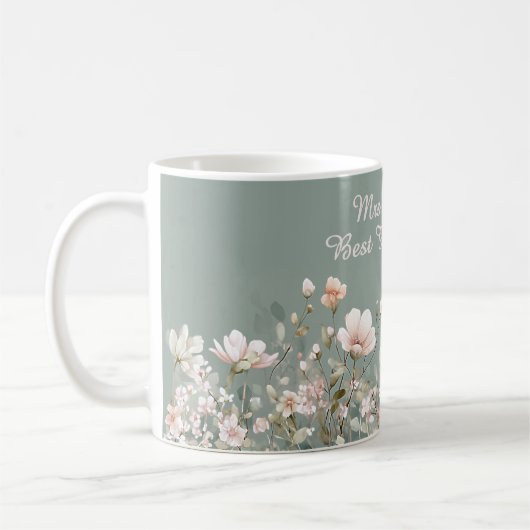 Sage Green Spring Floral Teacher Elegant Script コーヒーマグカップ (左)