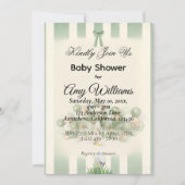 Sage Green Stork Baby Shower Invitation | Neutral  招待状 (正面)