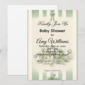 Sage Green Stork Baby Shower Invitation | Neutral  招待状 (正面/裏面)