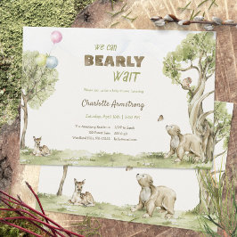 Sage Green Storybook Bearly Wait Baby Shower 招待状