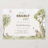 Sage Green Storybook Bearly Wait Baby Shower 招待状 (正面)
