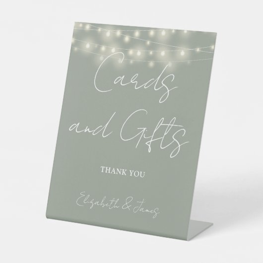 Sage Green Stringライトのカードとギフト 台座サイン (正面)