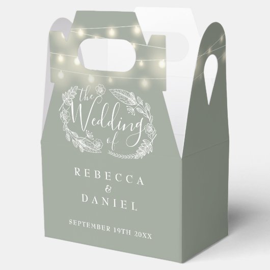 Sage Green String Lightsのフローラ フェイバーボックス (オープン)