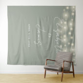 Sage Green String Lightsの写真結婚の背景 タペストリー (インサイチュ(横))