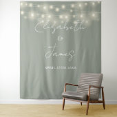 Sage Green String Lightsの写真結婚の背景 タペストリー (インサイチュ)