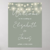 Sage Green String Lightsの結婚Welcome Sign ポスター (正面)