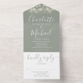 Sage Green String Lightsスクリプエレガントト結婚の オールインワン招待状 (内側)