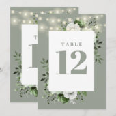 Sage Green String Lightsフローラテーブル番号 招待状 (正面/裏面)