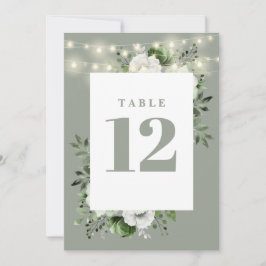 Sage Green String Lightsフローラテーブル番号 招待状