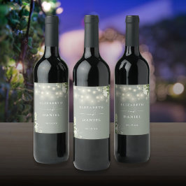 Sage Green String Lightsフローラ緑結婚色 ワインラベル