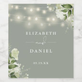 Sage Green String Lightsフローラ緑結婚色 ワインラベル (シングルラベル)