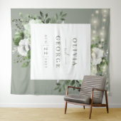 Sage Green String Lightsフローラ背景 タペストリー (インサイチュ(横))