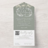 Sage Green String LightsフローラQRコード結婚s オールインワン招待状 (内側)