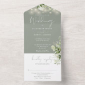Sage Green String Lights Greenery Monogram 結婚's オールインワン招待状 (内側)
