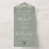 Sage Green String Lights QRコードモノグラム結婚ズ オールインワン招待状 (内側)