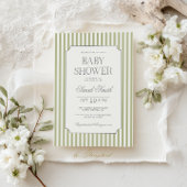 Sage Green Stripe Baby Shower Invitation 招待状