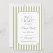 Sage Green Stripe Baby Shower Invitation 招待状 (正面)