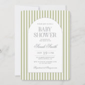 Sage Green Stripe Baby Shower Invitation 招待状 (正面)