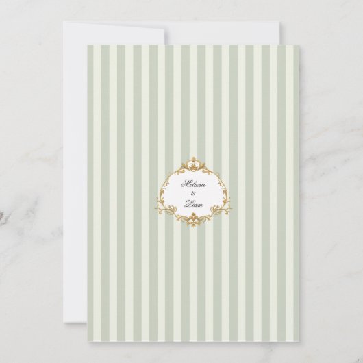 Sage Green Stripe Cherub Floral Arch Wedding 招待状 (裏面)