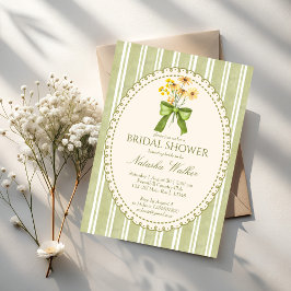 Sage green stripe retro elegant bridal shower 招待状