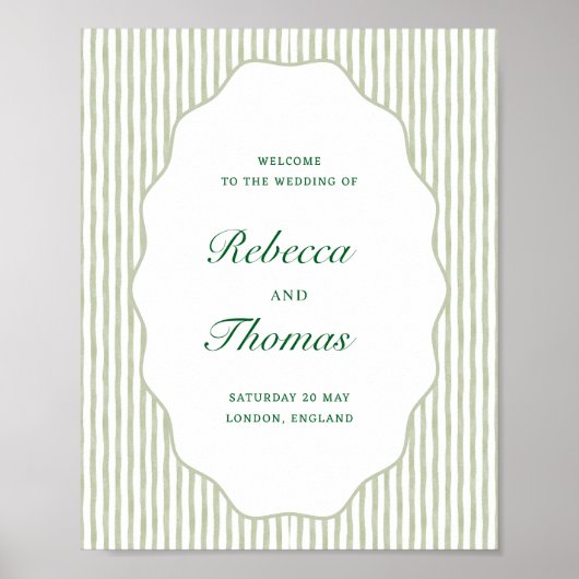 Sage Green Stripe Wedding Welcome ポスター (正面)