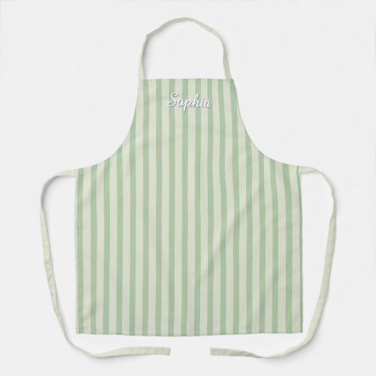 Sage Green Stripe Women's Custom Apron エプロン (正面)