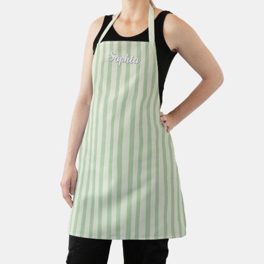 Sage Green Stripe Women's Custom Apron エプロン (インサイチュ)